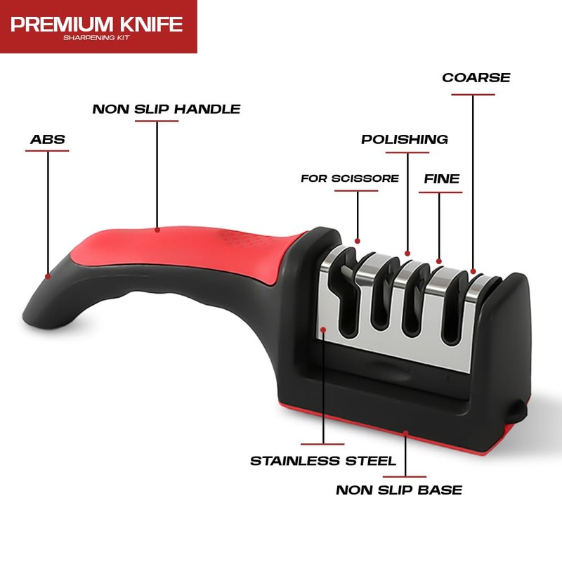 Premium 4-in-1 Knife Sharpening Kit, Kitchen knife sharpener with Anti-Cut