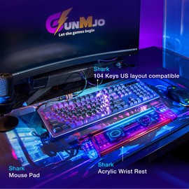 GUNMJO PBT Dye-Sublimation Shark Keycaps for Gaming Keyboard with Cherry Gateron Kailh MX Switches Mechanical Keyboard, OEM Profile 61/87 /Full 104 Keys US Layout Compatible Keys with 6.25U Space Bar