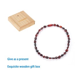 ELEGAMBER Baltischer natürlicher Bernstein-Halskette（Länge 45 cm，rot）， 100% zertifiziert und authentisch， hohe Qualität， echter ursprünglicher Baltischer Bernstein.