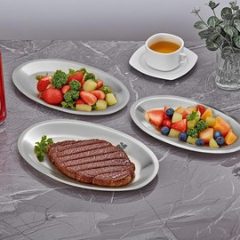 25X15 cm Thick Stainless Steel Dinner Plate 2-Piece Set, Egg-Shaped Appetizer Plate,Silver