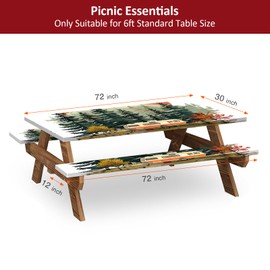 KENOBEE Picnic Table Cover with Bench Covers 6FT 3PCS, Camping Essentials Waterproof Windproof Tablecloth with Drawstring Bag, Fitted Rectangle Tables and Seats, 72", RV Serenity