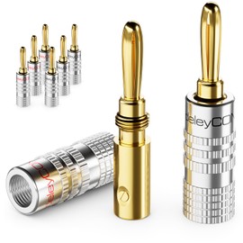 deleyCON Set of 8 Banana Plugs Gold-Plated Screwable for Speaker Cable 0.75 mm - 4.5 mm and HiFi Receiver - Silver