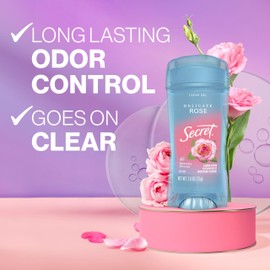 Secret Fresh Antiperspirant Deodorant for Women, 72hr Breathable Sweat & Odor Protection, Instant Freshness & Gentle, PH Balancing Minerals, Clear Gel, Delicate Rose Scent, 2.6 oz