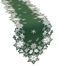 Simhomsen Embroidered Green Snowflakes Table Runner for Christmas Holidays (14×69 inches)