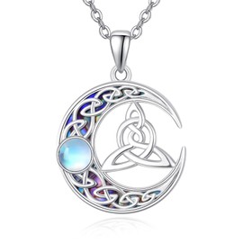 KINGWHYTE Celtic Knot Moon Necklace 925 Sterling Silver Moonstone Necklace Moon Pendant Necklace Irish Celtic Jewellry Birthday Christmas Gifts for Women Girls