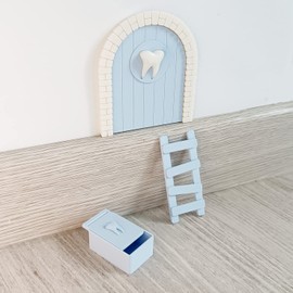 Myfuturshop® Children's Door to Leave Baby Teeth to Perez Mouse Original Gift for Boy and Girl Contains Tooth Box, Ladder and 4 Clean Tooth Certificates (Blue)