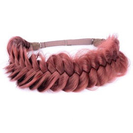Gledola Messy Synthetic Hair Braided Headband Classic Chunky Wide Plaited Headband for Women Girl Beauty (Burgundy)