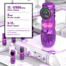 Wormhole Tattoo Gun Kit Wireless Tattoo Kit Tattoo Machine with Digital LED Display, 1,500 mAh Capacity Battery, Normal/Jump-Start/Dot Working Mode, 20Pcs Tattoo Needles Tattoo Pen Kit-Purple
