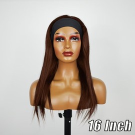 Lauberita Straight Chocolate Brown Headband Wig Human Hair for Women 18-Inch 180% Density Headband Wigs Glueless Human Hair Wig(Straight, #4)