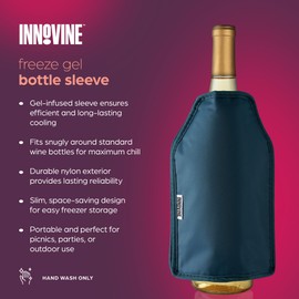 Innovine Wine Bottle Chiller Sleeve, Freeze Gel Wine Bottle Cooler, Reusable Portable Cooler Sleeve for Travel, Picnics, Camping, Beach Party, Outdoor Event, Fits Standard Bottles, Deep Teal, 1-Pack