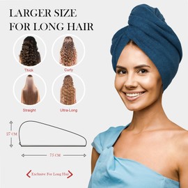 YoulerTex Microfibre Hair Towel Wrap: Large Hair Turban for Long Curly Wet Hair Super Absorbent Anti-Frizz Rapid Head Drying Microfiber Towel for Women Girls Plopping Towelling (Haze Blue)