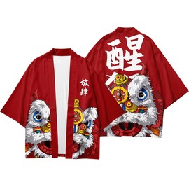 DOSLAVIDA Men's Japanese Kimono Jacket Set Stylish Open Front Coat With Shorts Chinese Style Printed Cardigan Suit