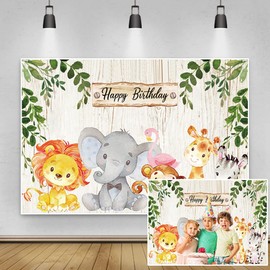 Renaiss 2.2 x 1.5 m Jungle Theme Birthday Background Safari Animals Happy Birthday Photography Background Child Birthday Party Banner Baby Shower Decoration Studio Props