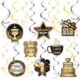Kaluofan 24PCS Black Gold Happy Retirement Decorations, Retired spiral decoration