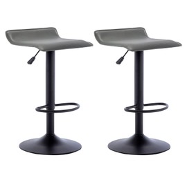 Vogue Furniture Direct Adjustable Bar Stools Set of 2, Modern Swivel PU Leather Airlift Barstools, Backless Kitchen Counter Height Bar Chair for Dining Room (Grey, Black Base)