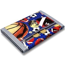 TATAANTY Kids Wallets for Boys Girls Ages 6-18 Trifold Toddler Wallet for Boys, Youth Wallets Zippered Coin Basketball