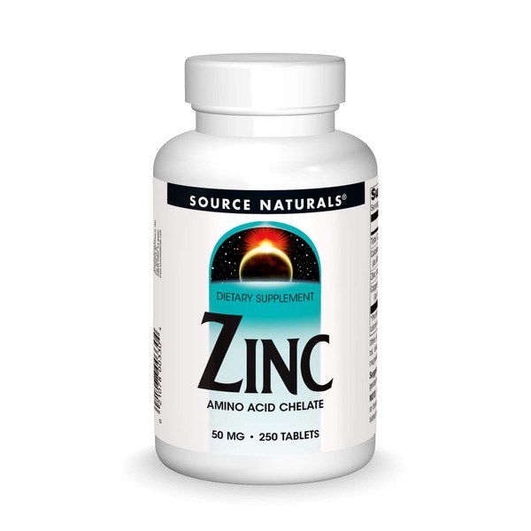 Source Naturals Zinc, Amino Acid Chelate - Dietary Supplement - 250 Tablets