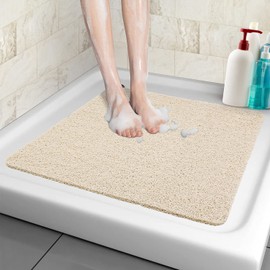 Non-Slip Shower Mat, 53 x 53 cm, Soft Comfort Safety Bath Mat with Drainage Holes, PVC Loofah Massage Shower Mats for Wet Areas, Quick Drying (Beige, 53 x 53 cm)