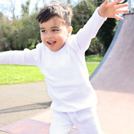 DreamBuy 20 Colours Ribbed Pyjamas / Tracksuit / Loungewear, Unisex, Boys’ and Girls’ Pyjamas, Baby Clothing, Pyjamas for Men and Women, White, 3-6 Monate