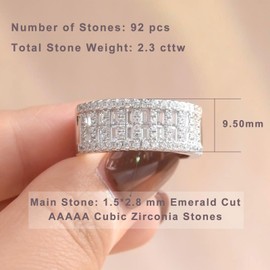 AIHUASI JEWELRY 5A Cz Wide Wedding Bands for Women 925 Sterling Silver Emerald Eternity Rings for Her Ring Size 9