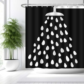 MCCKTIU Black and White Shower Curtain RV Shower Curtain Shower Head and Water Drops Shower Curtains for Bathroom Machine Washable Waterproof Polyester Fabric Curtain 47x64 Inch