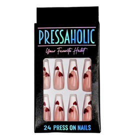 Pressaholic Press On Nails- 24 Press On Nails Style: (LoveStruck) long square French nails with red glitter heart accents