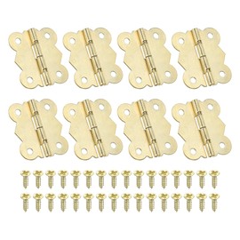 PATIKIL Small Jewelry Box Hinges 1-1/4 Inch, 8 Pack 90-Degree Mini Butterfly Hinges Jewelry Box Hardware with 32 Screws for Cabinet Wooden Box Drawer Craft, Gold