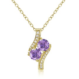 Plata de Ley Chapados en oro amarillo imitación Gemstone redondo dos piedra y acentos de CZ. Collar con Dije