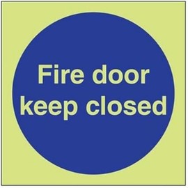 V Safety Glow In The Dark Fire Door Keep Closed Sign - 150mm x 150mm - Rigid Plastic