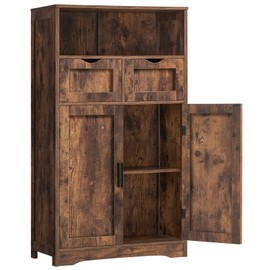 Iwell Storage Cabinet with 2 Drawers & Adjustable Shelves, Cupboard, Floor Cabinet for Living Room, Home Office, Rustic Brown