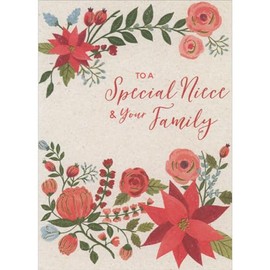 Designer Greetings Assortment of Large Flowers and Vines on Sandy Background Christmas Card For Niece and Family