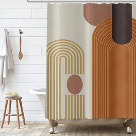GKLEASG Mid Century Modern Shower Curtain, Boho Neutral Brown and Beige Abstract Arch Geometric Machine Washable Waterproof Fabric Stall for Bathroom Decor Bathtub with Hooks 60Wx72H