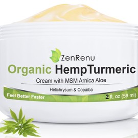 Hemp Joint & Muscle Relief Cream with Turmeric, Arnica, MSM, Hemp Oil & 7 Essential Oils - Non-Greasy & Soothing Formula for Back, Neck, Elbows, Knees, & Hip - ZenRenu, 2 oz