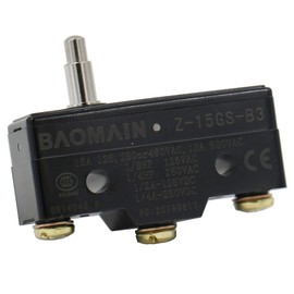 Baomain RZ-15GS-B3 General Purpose Basic Switch, Slim Spring Plunger, Screw Terminal, 0.5mm Contact Gap, 15A Rated Current