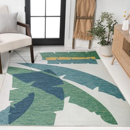 JONATHAN Y TSN403B-3 Shelby Coastal Vintage Abstract Palm Leaf Green/Cream 3 ft. x 5 ft. Indoor/Outdoor Area Rug, Pet Friendly, Non-Shedding, Stain Resistant, Easy-Cleaning for Backyard Patio Porch