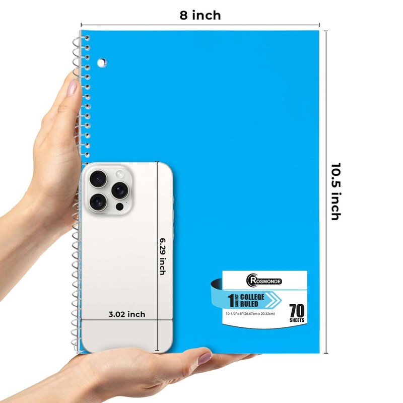 Rosmonde 50 Pack, 1 Subject Spiral Notebook College Ruled Bulk,
