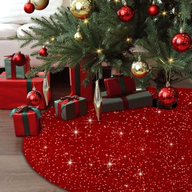 Dremisland Sequin Christmas Tree Skirt 48 Inches Glitter Sequin Tree Skirt Red Christmas Tree Skirt Thick Velvet Sparkly Xmas Tree Mats Holiday New Year Home Party Decor (Red, 48inch/122cm)