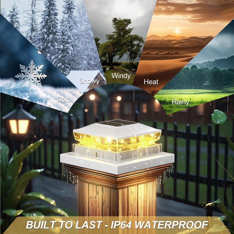 Solar Post Cap Lights 6 Packs, Waterproof Fence Post Solar