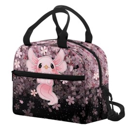 HELLHERO Cute Sakura Axolotl Lunch Bag for Women Teen Girls Insulated Lunch Bags Crossbody Lunchbox Tote Handbag Purse with Water Bottle Holder for Travel Picnic Workout Office Pink