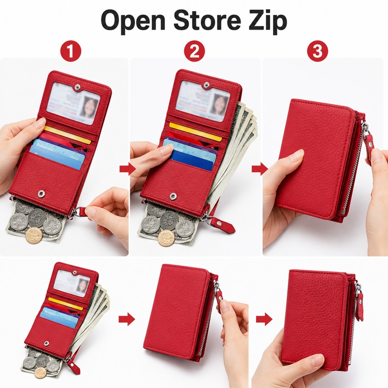 Genuine Leather RFID Wallet – Slim Zipper Coin Purse and