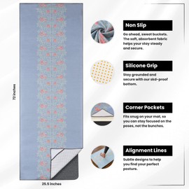 Yoga Drip Yoga Towel - Non Slip Hot Yoga Mat Towel With Corner Pockets, No-Skid Grip, and Built-in Alignment Lines | Soft, Moisture Wicking, and Sweat Absorbent | No Bunching, Stays in Place 72" x 25"