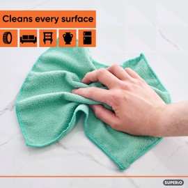 Superio Microfiber Cleaning Cloth for Cars, Kitchen Cleaning Rags for Housekeeping, 16" Absorbent Micro Fiber Towels for House, Bathroom All-Purpose Streak-Free lint-Free Wash Cloths (4 Yellow/Green)