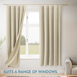 JEMIDI Blackout Curtain - Door Curtain - Extra Wide Curtain - Opaque - Heat Protection Curtain Window - Thermal Curtain Cold Protection - 140 x 240 cm - Cream