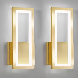 FDPBY Modern Gold Wall Sconce Set of Two 18W Indoor LED Wall Fixture 6000K Simple Rectangle Wall Lights for Living Room Bedroom Staircase Hallway