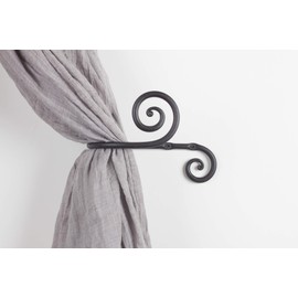 RTZEN Decorative Large Curtain Holdbacks - Set of 2 - Wrought Iron Window Drapery Tiebacks - Handmade Rod Drape Tieback Black Hooks - Rot Metal Drapes Hangers - Unique Hand Craft Décor