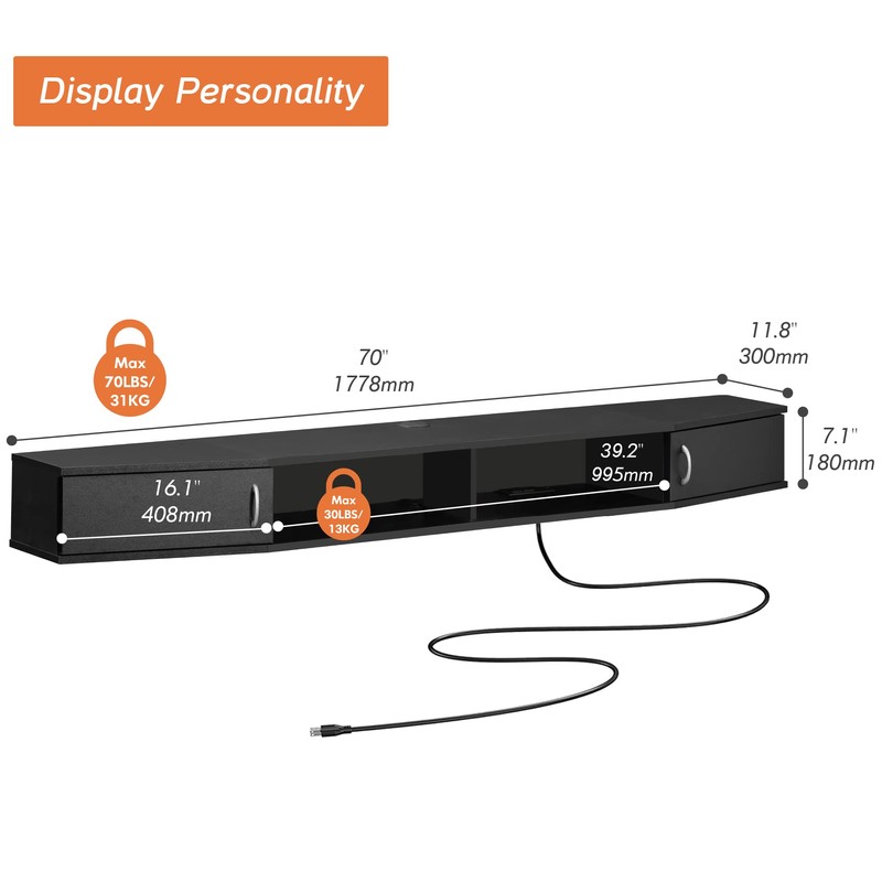 WAMPAT Floating TV Stand with Charging Station for 32-80 inch