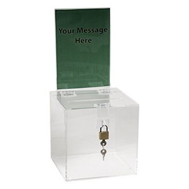 Clear-Ad - Acrylic Donation, Ballot, Raffle or Suggestion Box with Lock and Removable Sign Holder - Plastic Comment or Compaint Container - Plexiglass Multipurpose Box with Slot - Clear (6x6)