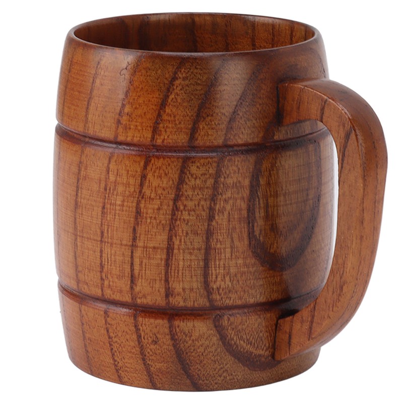 Wooden Beer Mug with Handle 300ml Prevent Scald Carved Drinkware