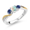 925 Silver and 10K Yellow Gold White Simulated Opal Blue