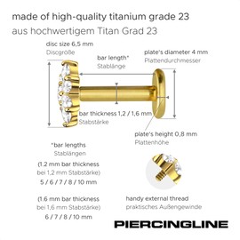 PIERCINGLINE Titanium Labret with Internal Thread Crystal Flower Piercing Lip Nose Ear Helix Choice of Colours and Sizes, Titanium